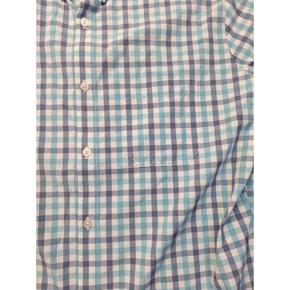 Mizzen‎ + Main Leeward Men's Large Trim Fit Aqua Grey White Check  Button Down - Picture 7 of 10
